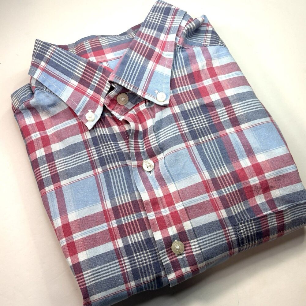 Vineyard Vines Murray Shirt Blue Red Plaid Mens M Cotton Long Sleeve Button Down - Picture 3 of 7